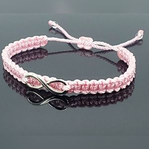 Infinity bracelet, beautiful pink string bracelet with infinity charm, braided
